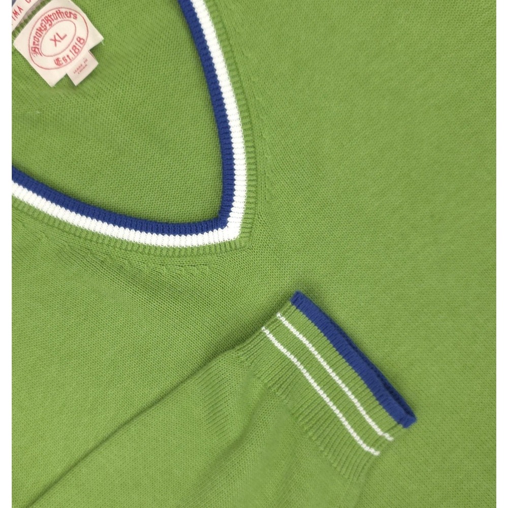 Brooks Brothers Sweater Men Extra Large Green Supima Cotton V Neck Knit Pullover